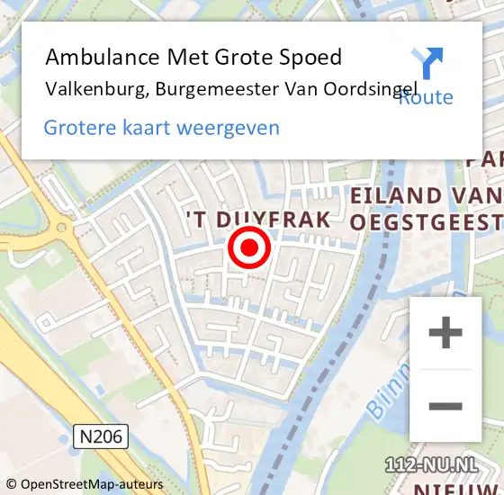 Locatie op kaart van de 112 melding: Ambulance Met Grote Spoed Naar Valkenburg, Burgemeester Van Oordsingel op 28 juli 2023 01:58