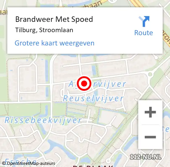 Locatie op kaart van de 112 melding: Brandweer Met Spoed Naar Tilburg, Stroomlaan op 28 juli 2023 03:36