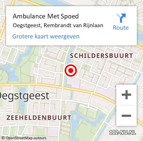 Locatie op kaart van de 112 melding: Ambulance Met Spoed Naar Oegstgeest, Rembrandt van Rijnlaan op 28 juli 2023 03:57