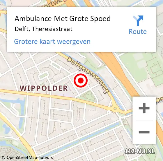Locatie op kaart van de 112 melding: Ambulance Met Grote Spoed Naar Delft, Theresiastraat op 28 juli 2023 04:48