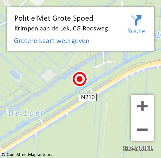 Locatie op kaart van de 112 melding: Politie Met Grote Spoed Naar Krimpen aan de Lek, CG Roosweg op 28 juli 2023 05:56