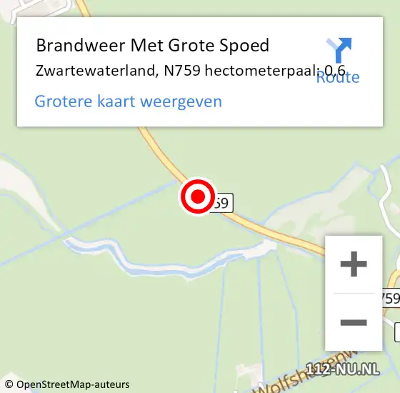 Locatie op kaart van de 112 melding: Brandweer Met Grote Spoed Naar Zwartewaterland, N759 hectometerpaal: 0,6 op 28 juli 2023 06:00