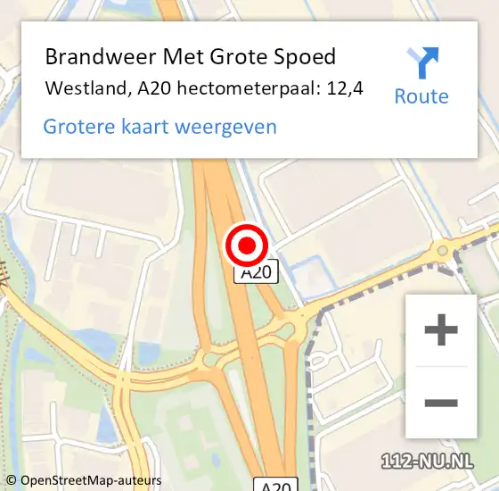 Locatie op kaart van de 112 melding: Brandweer Met Grote Spoed Naar Westland, A20 hectometerpaal: 12,4 op 28 juli 2023 06:21