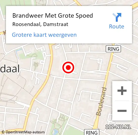 Locatie op kaart van de 112 melding: Brandweer Met Grote Spoed Naar Roosendaal, Damstraat op 28 juli 2023 08:13