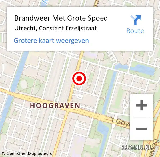 Locatie op kaart van de 112 melding: Brandweer Met Grote Spoed Naar Utrecht, Constant Erzeijstraat op 28 juli 2023 08:30