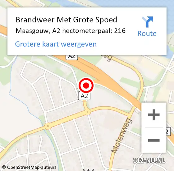 Locatie op kaart van de 112 melding: Brandweer Met Grote Spoed Naar Maasgouw, A2 hectometerpaal: 216 op 28 juli 2023 09:43