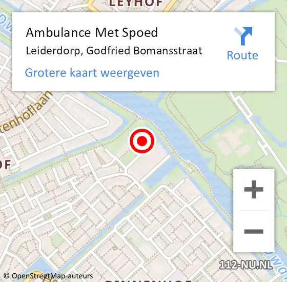 Locatie op kaart van de 112 melding: Ambulance Met Spoed Naar Leiderdorp, Godfried Bomansstraat op 28 juli 2023 09:51