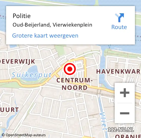 Locatie op kaart van de 112 melding: Politie Oud-Beijerland, Vierwiekenplein op 28 juli 2023 10:07