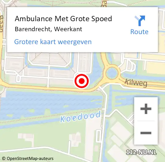 Locatie op kaart van de 112 melding: Ambulance Met Grote Spoed Naar Barendrecht, Weerkant op 28 juli 2023 10:52