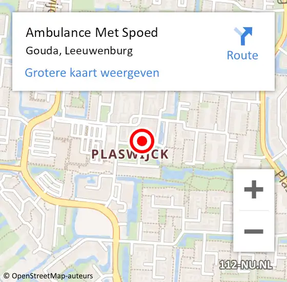 Locatie op kaart van de 112 melding: Ambulance Met Spoed Naar Gouda, Leeuwenburg op 28 juli 2023 11:19