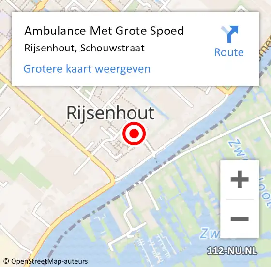 Locatie op kaart van de 112 melding: Ambulance Met Grote Spoed Naar Rijsenhout, Schouwstraat op 28 juli 2023 11:28