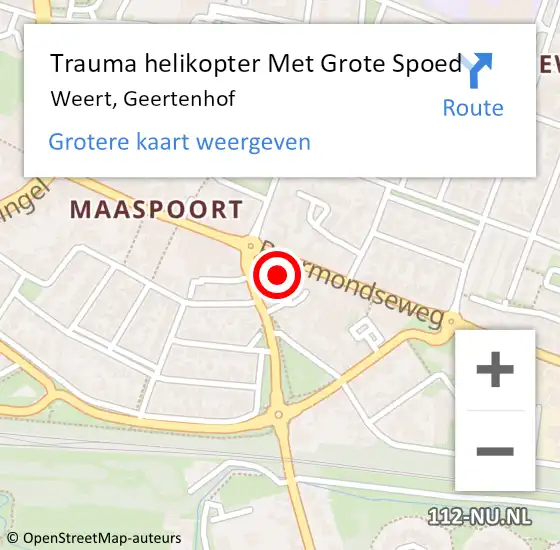 Locatie op kaart van de 112 melding: Trauma helikopter Met Grote Spoed Naar Weert, Geertenhof op 28 juli 2023 11:39