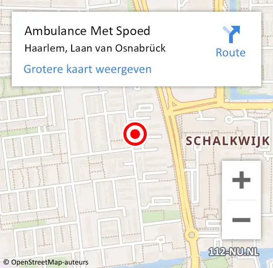 Locatie op kaart van de 112 melding: Ambulance Met Spoed Naar Haarlem, Laan van Osnabrück op 28 juli 2023 11:50