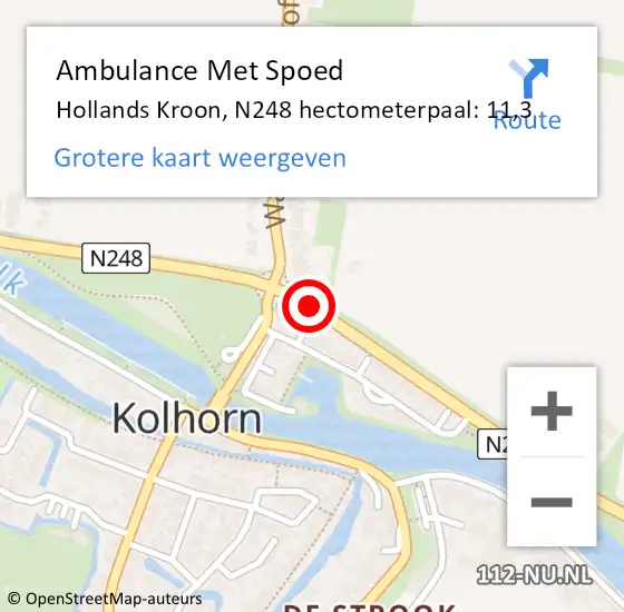 Locatie op kaart van de 112 melding: Ambulance Met Spoed Naar Hollands Kroon, N248 hectometerpaal: 11,3 op 28 juli 2023 11:51