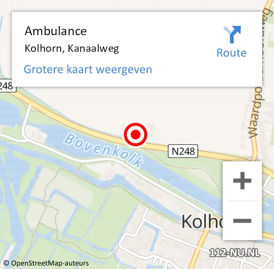 Locatie op kaart van de 112 melding: Ambulance Kolhorn, Kanaalweg op 28 juli 2023 11:55