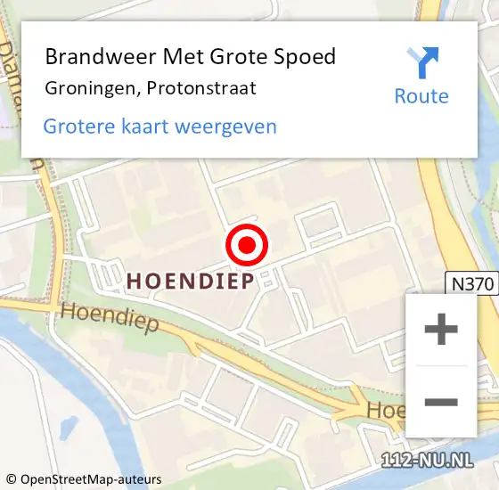 Locatie op kaart van de 112 melding: Brandweer Met Grote Spoed Naar Groningen, Protonstraat op 28 juli 2023 12:09