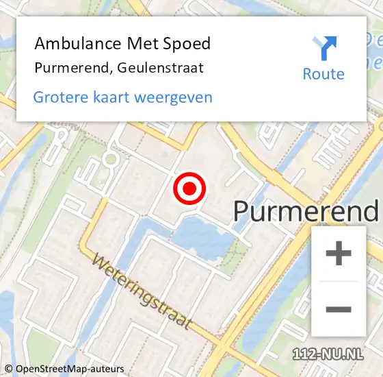 Locatie op kaart van de 112 melding: Ambulance Met Spoed Naar Purmerend, Geulenstraat op 28 juli 2023 12:18