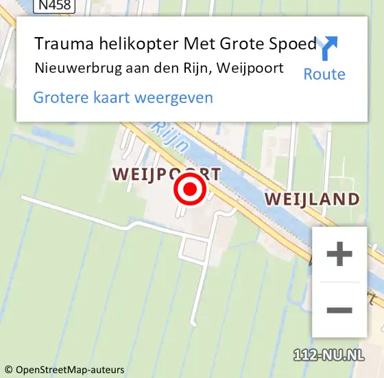 Locatie op kaart van de 112 melding: Trauma helikopter Met Grote Spoed Naar Nieuwerbrug aan den Rijn, Weijpoort op 28 juli 2023 12:35