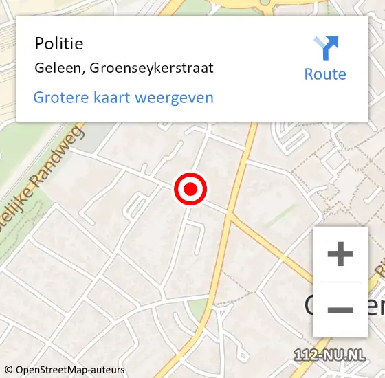 Locatie op kaart van de 112 melding: Politie Geleen, Groenseykerstraat op 28 juli 2023 12:49