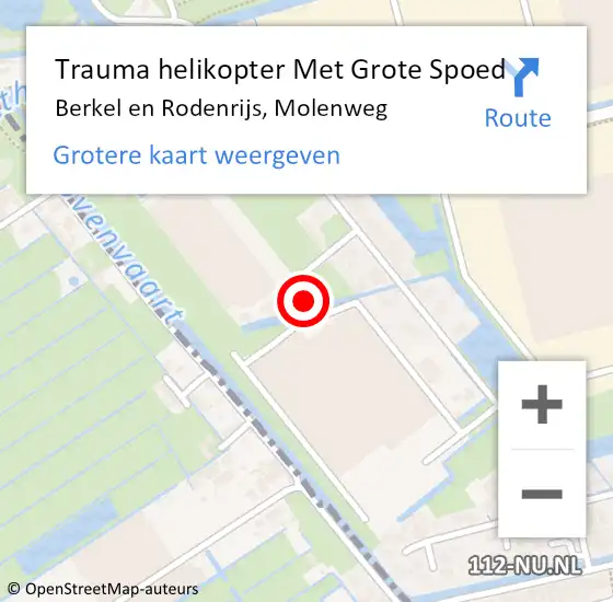 Locatie op kaart van de 112 melding: Trauma helikopter Met Grote Spoed Naar Berkel en Rodenrijs, Molenweg op 28 juli 2023 13:18