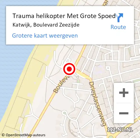 Locatie op kaart van de 112 melding: Trauma helikopter Met Grote Spoed Naar Katwijk, Boulevard Zeezijde op 28 juli 2023 14:03