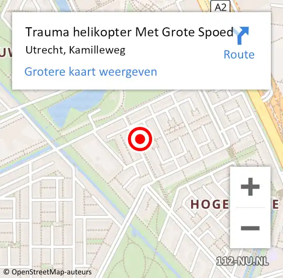 Locatie op kaart van de 112 melding: Trauma helikopter Met Grote Spoed Naar Utrecht, Kamilleweg op 28 juli 2023 14:04