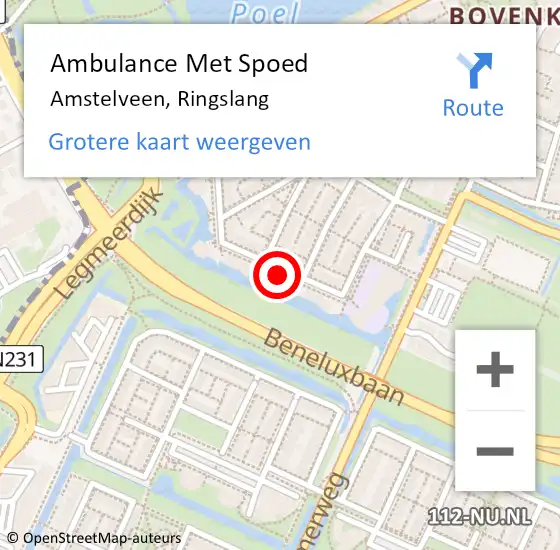 Locatie op kaart van de 112 melding: Ambulance Met Spoed Naar Amstelveen, Ringslang op 28 juli 2023 14:09