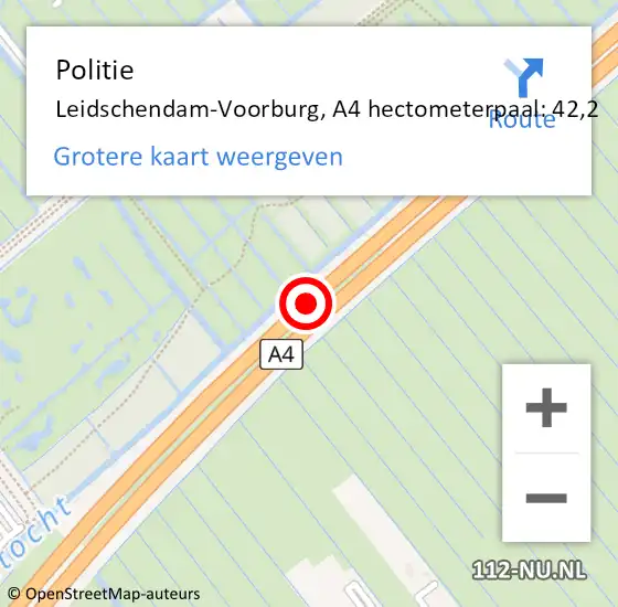 Locatie op kaart van de 112 melding: Politie Leidschendam-Voorburg, A4 hectometerpaal: 42,2 op 28 juli 2023 14:12