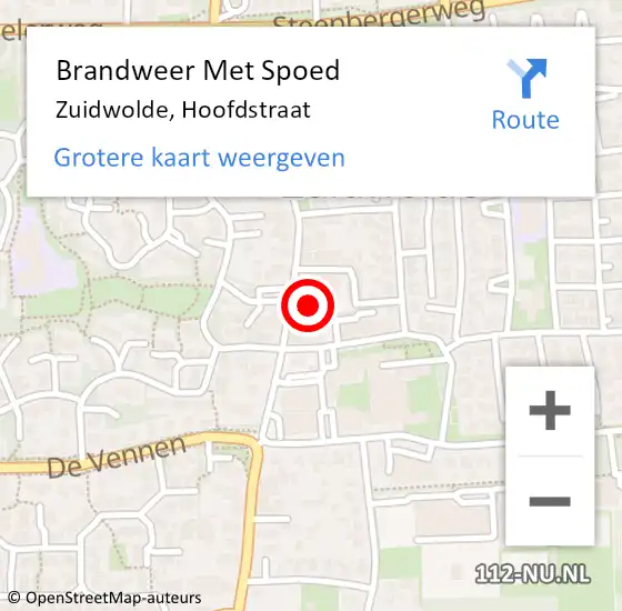 Locatie op kaart van de 112 melding: Brandweer Met Spoed Naar Zuidwolde, Hoofdstraat op 28 juli 2023 14:27