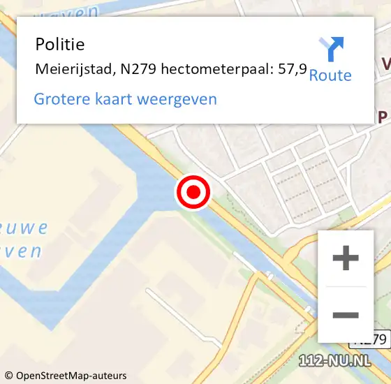 Locatie op kaart van de 112 melding: Politie Meierijstad, N279 hectometerpaal: 57,9 op 28 juli 2023 14:27