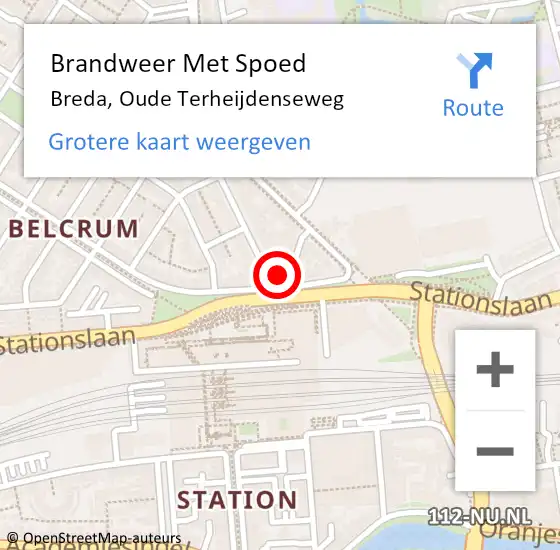 Locatie op kaart van de 112 melding: Brandweer Met Spoed Naar Breda, Oude Terheijdenseweg op 28 juli 2023 14:41