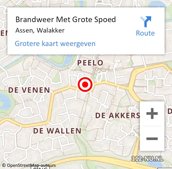 Locatie op kaart van de 112 melding: Brandweer Met Grote Spoed Naar Assen, Walakker op 28 juli 2023 14:46