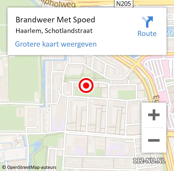 Locatie op kaart van de 112 melding: Brandweer Met Spoed Naar Haarlem, Schotlandstraat op 28 juli 2023 14:48