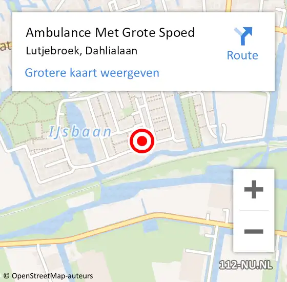 Locatie op kaart van de 112 melding: Ambulance Met Grote Spoed Naar Lutjebroek, Dahlialaan op 28 juli 2023 14:51