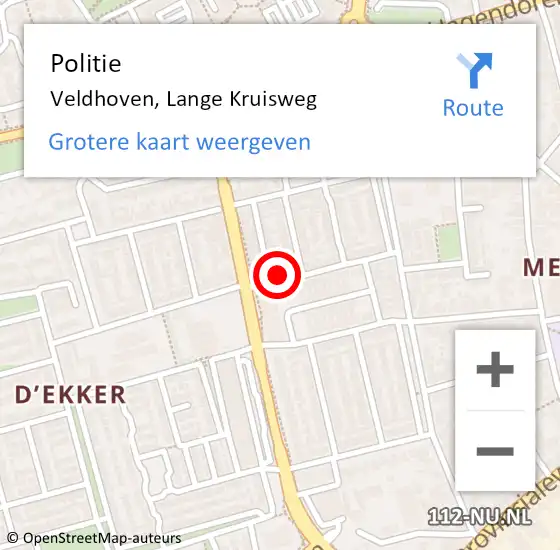 Locatie op kaart van de 112 melding: Politie Veldhoven, Lange Kruisweg op 28 juli 2023 14:57