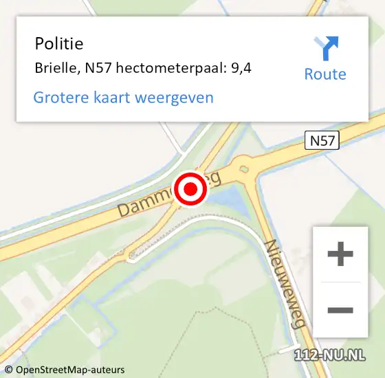 Locatie op kaart van de 112 melding: Politie Brielle, N57 hectometerpaal: 9,4 op 28 juli 2023 15:05