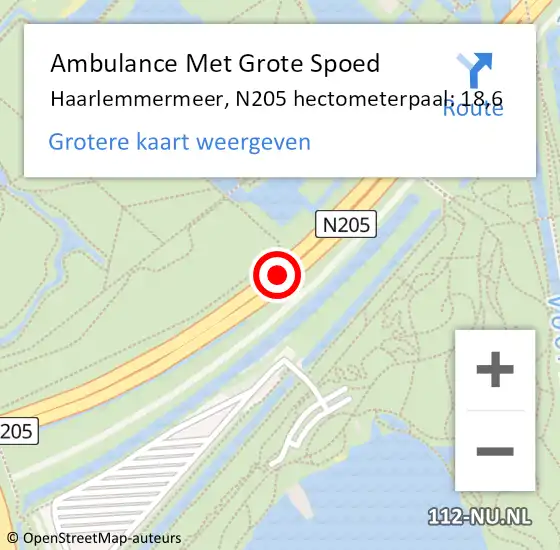 Locatie op kaart van de 112 melding: Ambulance Met Grote Spoed Naar Haarlemmermeer, N205 hectometerpaal: 18,6 op 28 juli 2023 15:07