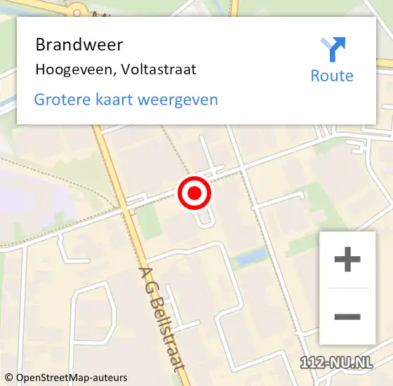 Locatie op kaart van de 112 melding: Brandweer Hoogeveen, Voltastraat op 28 juli 2023 15:09