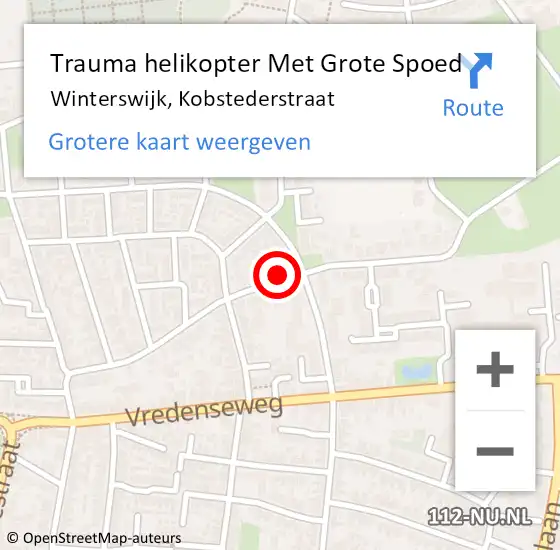 Locatie op kaart van de 112 melding: Trauma helikopter Met Grote Spoed Naar Winterswijk, Kobstederstraat op 28 juli 2023 15:13