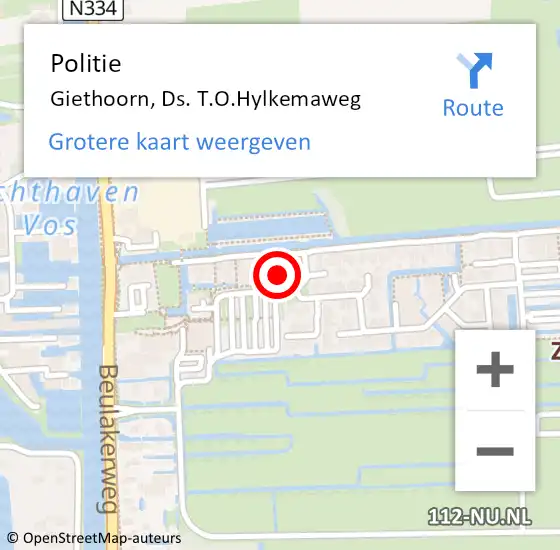 Locatie op kaart van de 112 melding: Politie Giethoorn, Ds. T.O.Hylkemaweg op 28 juli 2023 15:44