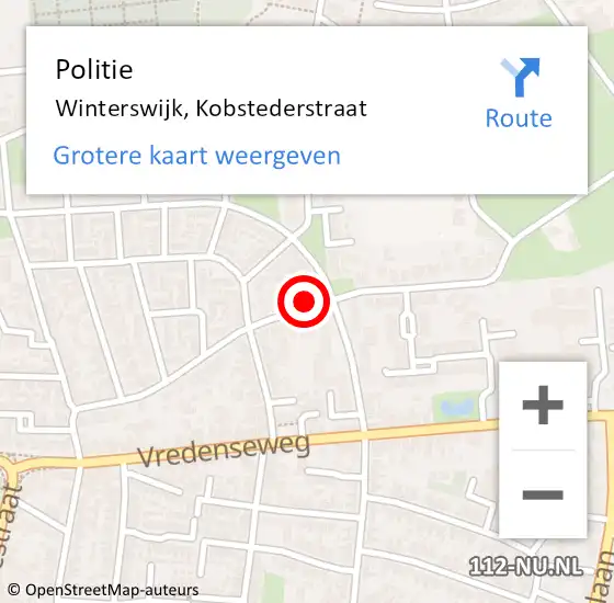 Locatie op kaart van de 112 melding: Politie Winterswijk, Kobstederstraat op 28 juli 2023 16:07