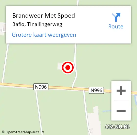 Locatie op kaart van de 112 melding: Brandweer Met Spoed Naar Baflo, Tinallingerweg op 28 juli 2023 16:13