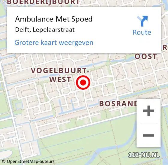 Locatie op kaart van de 112 melding: Ambulance Met Spoed Naar Delft, Lepelaarstraat op 28 juli 2023 16:23