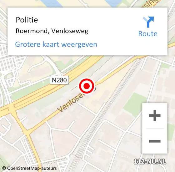 Locatie op kaart van de 112 melding: Politie Roermond, Venloseweg op 28 juli 2023 16:45