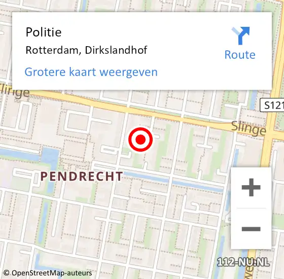 Locatie op kaart van de 112 melding: Politie Rotterdam, Dirkslandhof op 28 juli 2023 16:51