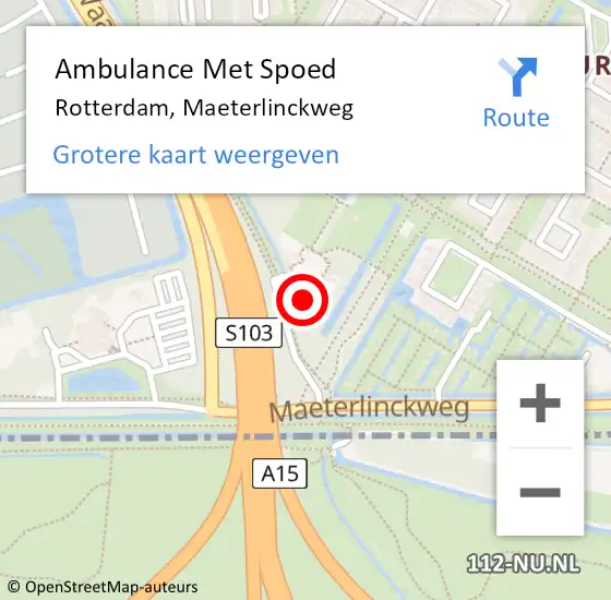 Locatie op kaart van de 112 melding: Ambulance Met Spoed Naar Rotterdam, Maeterlinckweg op 28 juli 2023 16:54