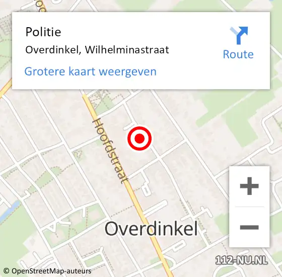 Locatie op kaart van de 112 melding: Politie Overdinkel, Wilhelminastraat op 28 juli 2023 17:11