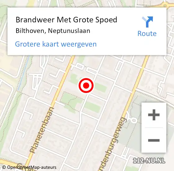 Locatie op kaart van de 112 melding: Brandweer Met Grote Spoed Naar Bilthoven, Neptunuslaan op 28 juli 2023 17:23