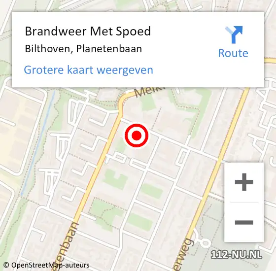 Locatie op kaart van de 112 melding: Brandweer Met Spoed Naar Bilthoven, Planetenbaan op 28 juli 2023 17:32
