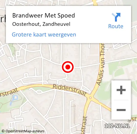 Locatie op kaart van de 112 melding: Brandweer Met Spoed Naar Oosterhout, Zandheuvel op 28 juli 2023 17:34